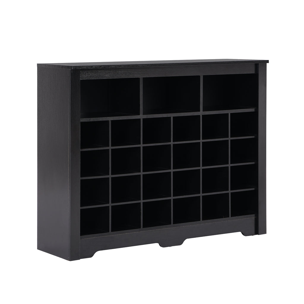 ON-TREND Sleek Design 24 Shoe Cubby Console, Modern Shoe Cabinet with Curved Base, Versatile Sideboard with High-quality for Hallway, Bedroom, Living Room, Black - Grand Goldman Shop