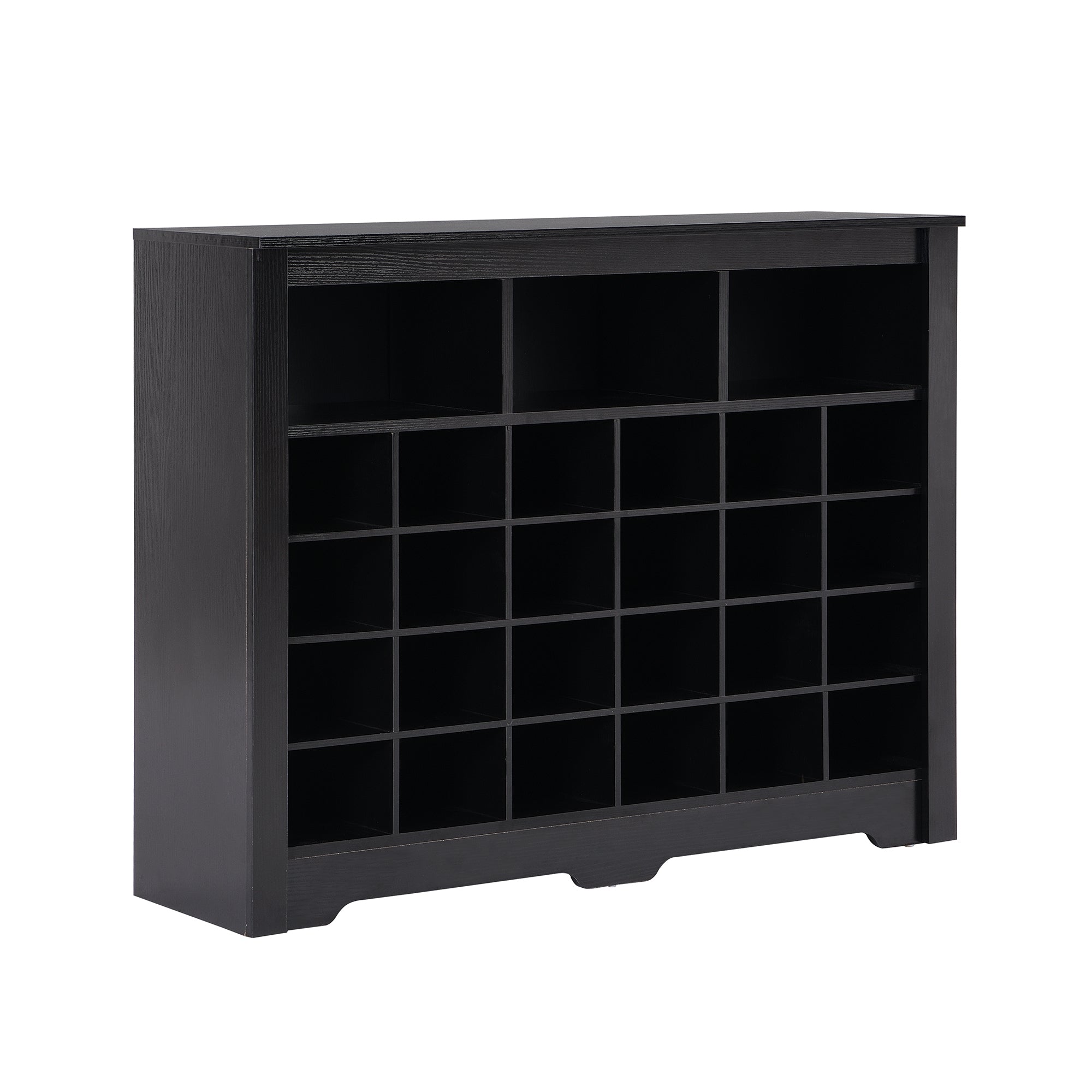 ON-TREND Sleek Design 24 Shoe Cubby Console, Modern Shoe Cabinet with Curved Base, Versatile Sideboard with High-quality for Hallway, Bedroom, Living Room, Black - Grand Goldman Shop
