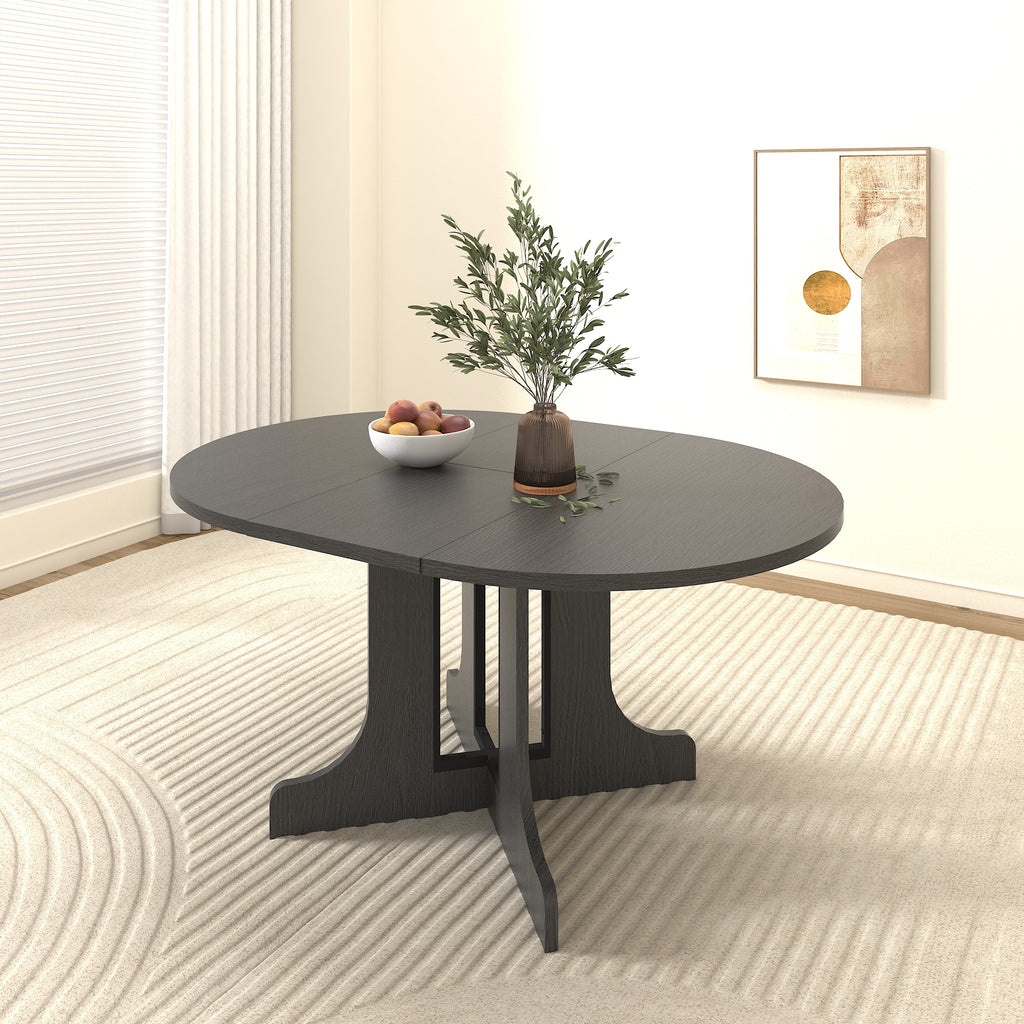 Farmhouse Kitchen Dining Table 59x43 Inch Expandable Oval Top with Removable Leaf Black MDF - Grand Goldman Shop