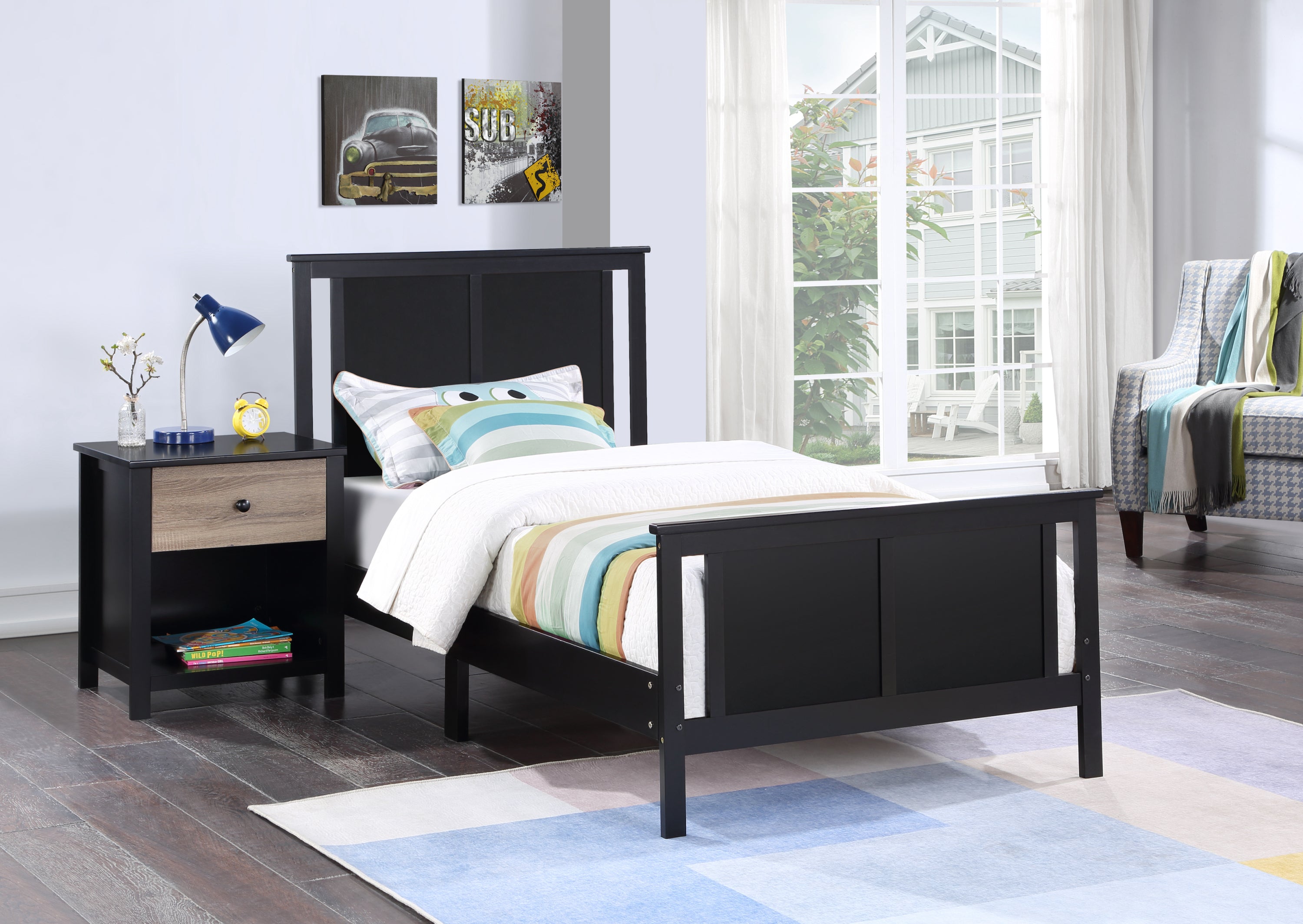 Connelly Reversible Panel Twin Bed Black/Vintage Walnut - Grand Goldman