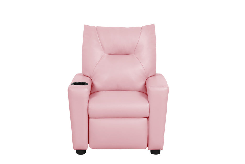 Evelyne 23'W Pink PU Leather Kids Recliner Chair with Cupholder | Premium Home Decor - Grand Goldman