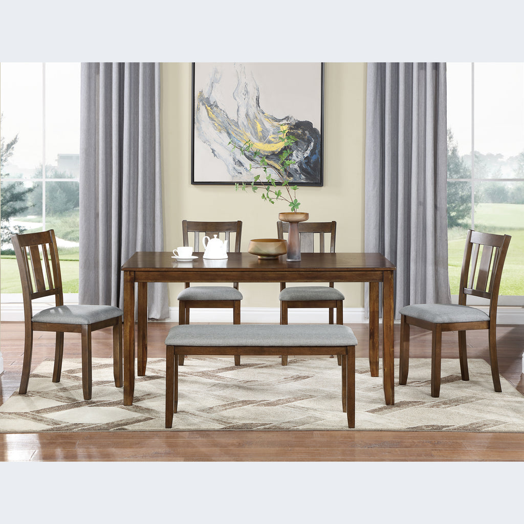 6PCs Kitchen Dining Set, Rectangular Wooden Dining Table with 4 Upholstered Chairs and a Bench, Dining Table Set for 6 People, Living Room, Home Bar and Kitchen, Walnut - Grand Goldman Shop