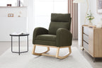 015B-Teddy Fabric Leisure Rocking Chair,Nursery Rocking Chair With Adjustable Footstool,Thickened Headrest And High Backrest, Storage Pocket On The Right Side,The Base Rocker Is Solid Wood,Green - Grand Goldman Shop
