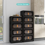 Folding Storage Cabinet 5-Tier 24-Inch Wide Black Plastic with Magnetic Doors and Wheels - Grand Goldman Shop