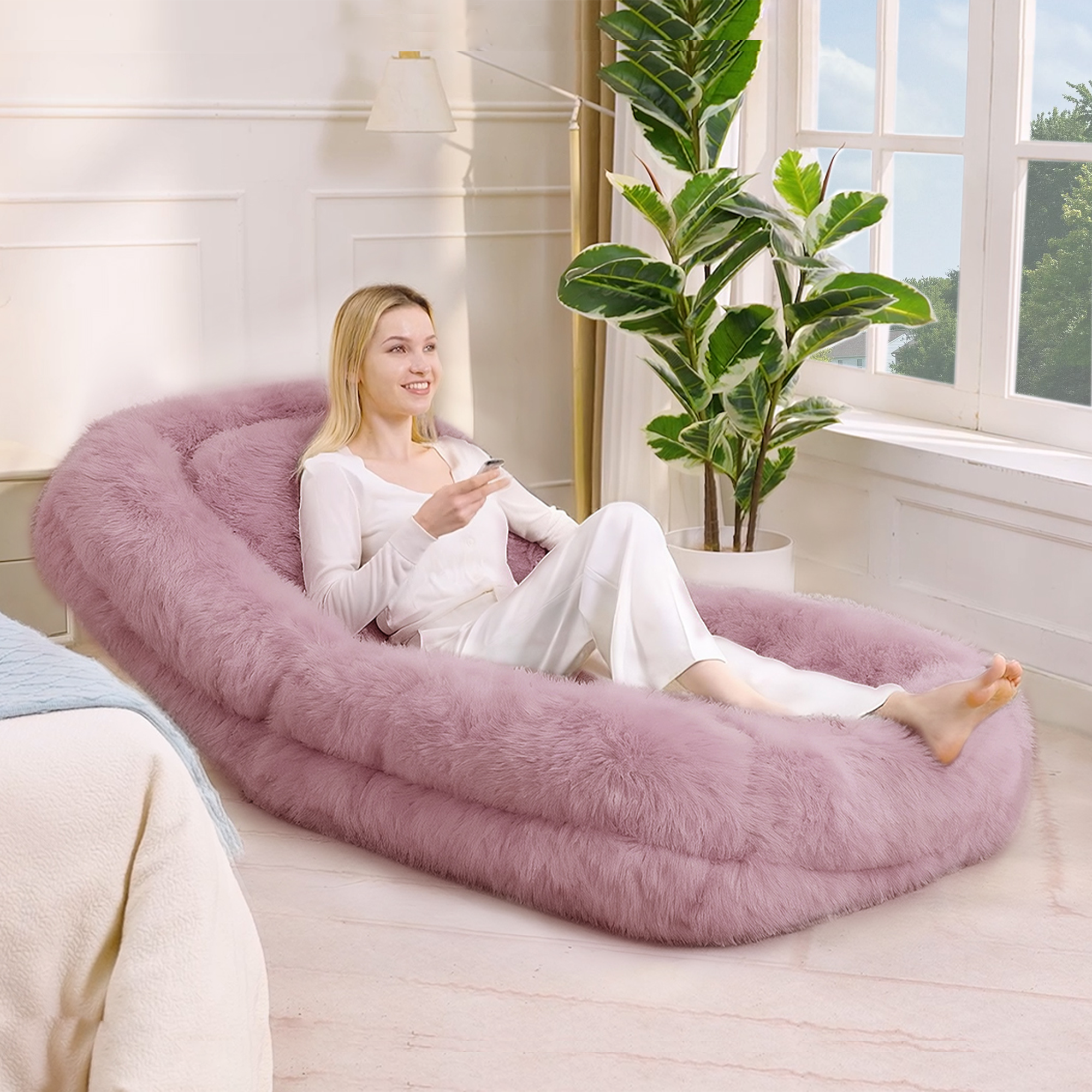 [NEW ARRIVED] [VIDEO PROVIDED] Human Dog Bed,Lazy Sofa,5-Position Adjustable Convertible,Floor Gaming Chair,bedroom, living room,Suitable for gaming, meditation,relaxation,Plush Fabric,Pink - Grand Goldman Shop