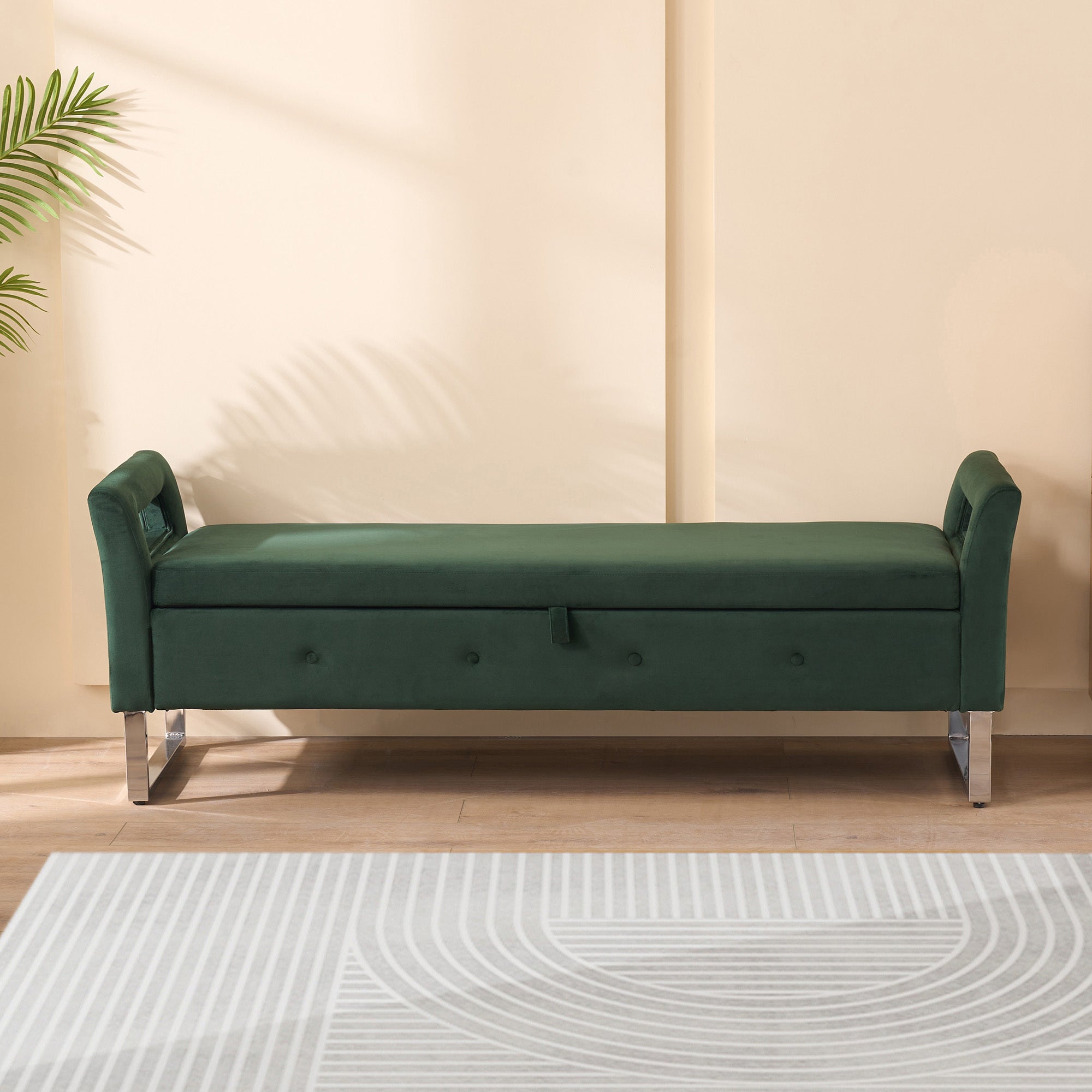 67.91' Wide Storage Soft Ottoman Bench with Armrests,Footrest Bed End Stool for Living Room, Dorm, Entryway and Bedroom, Green - Grand Goldman Shop