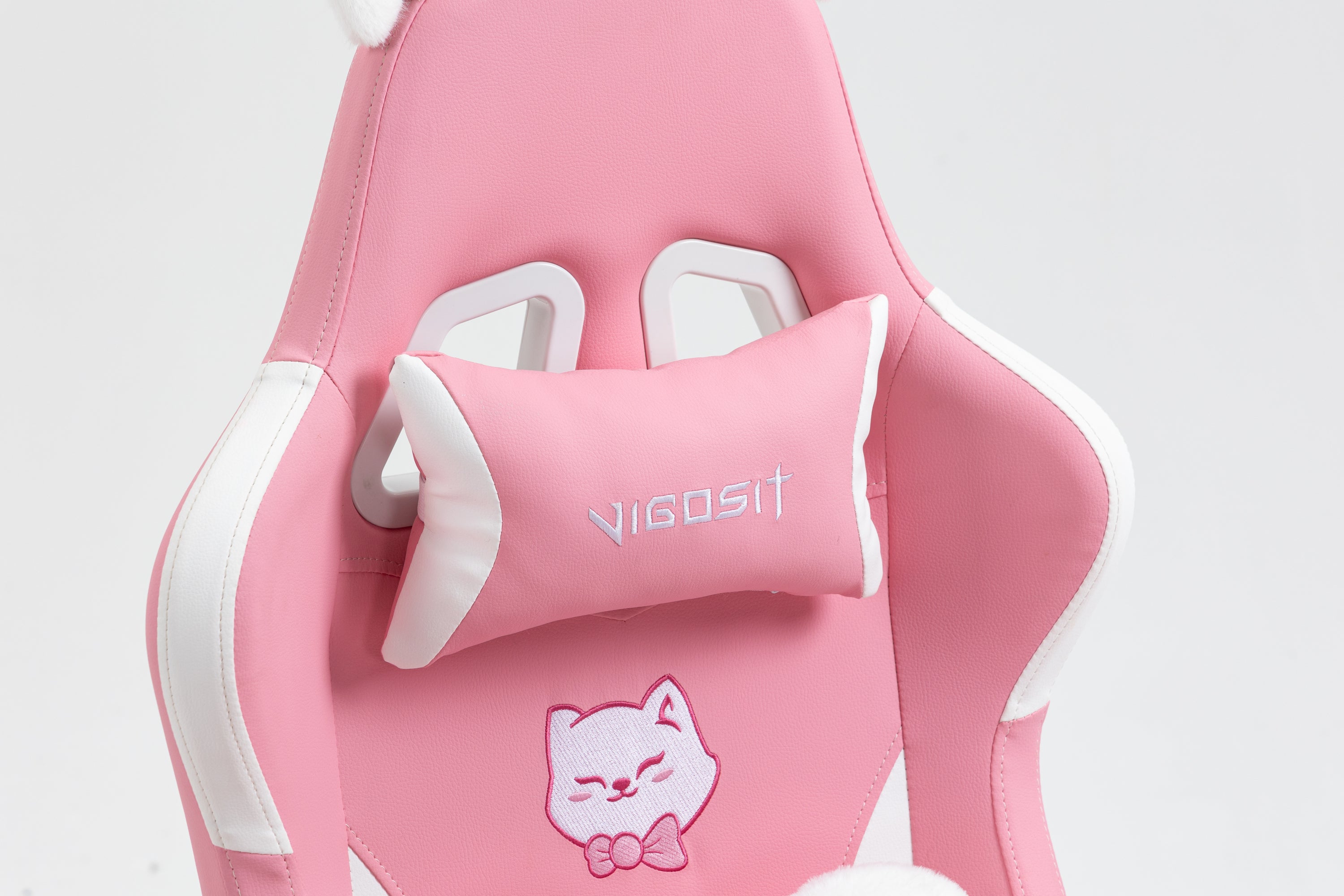Cat Ears Pink Gaming Chair - Pink PU Leather Ergonomic Reclining Office Chair with Footrest, 310lb Capacity, 6-Position Recli