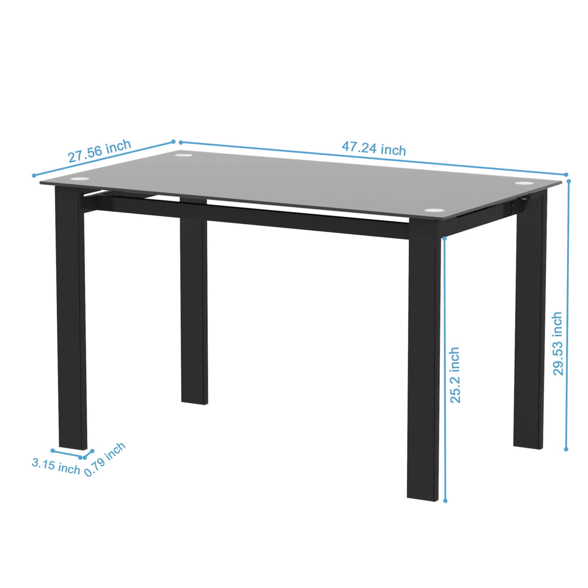 Modern Tempered Glass Dining Table with Black Metal Legs for Living Room or Kitchen - Grand Goldman Shop