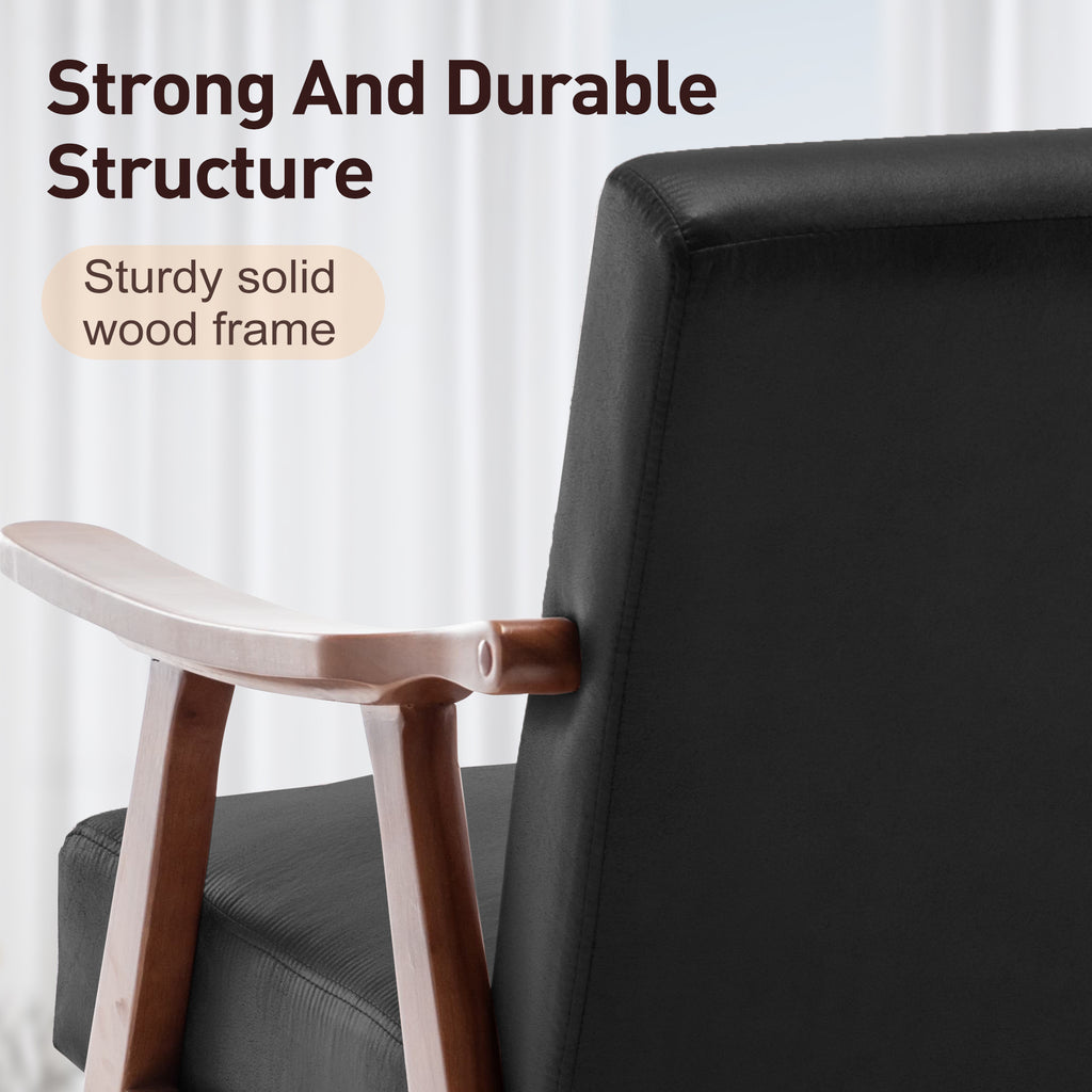 Mid-Century Modern Wingback Accent Chair with Solid Wood Frame and Extra-Thick Backrest – Lounge Chair for Living Room, Bedroom, or Reading Room - Grand Goldman Shop