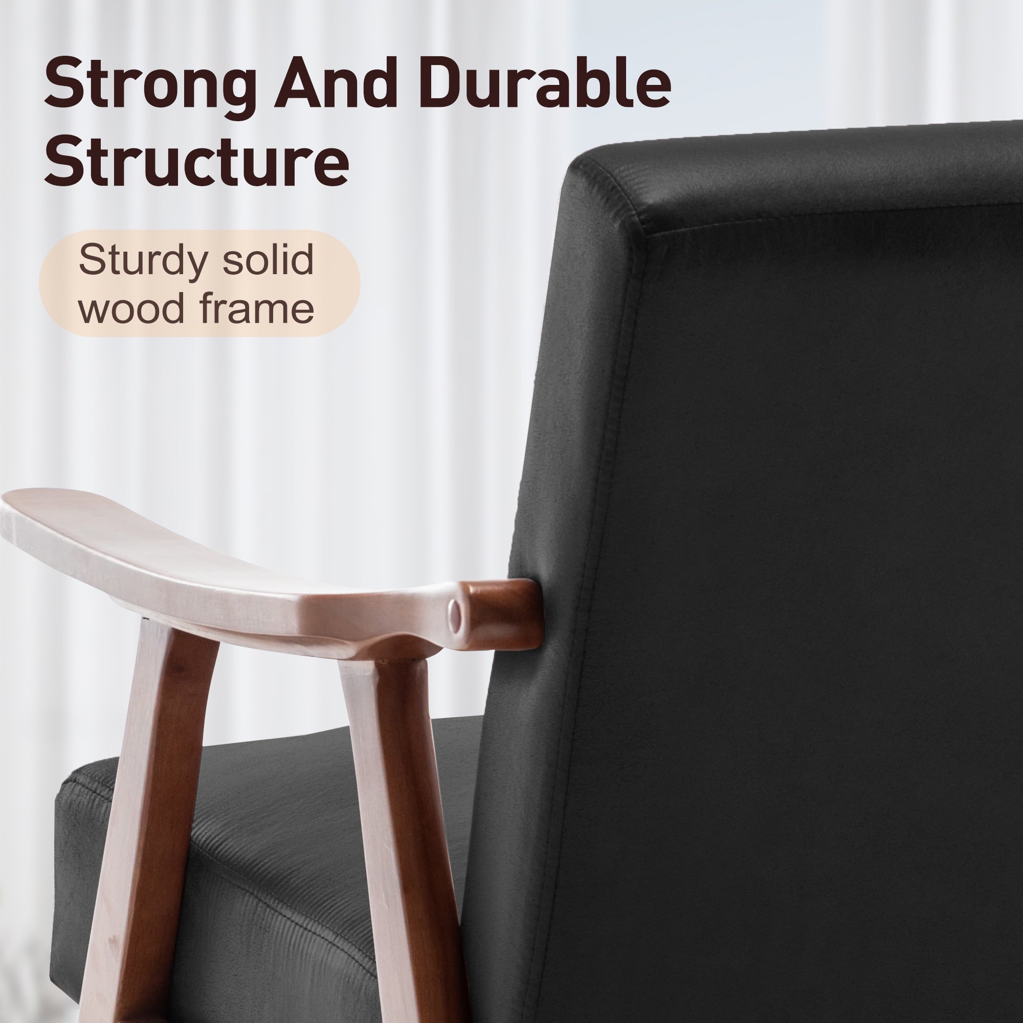 Mid-Century Modern Wingback Accent Chair with Solid Wood Frame and Extra-Thick Backrest – Lounge Chair for Living Room, Bedroom, or Reading Room - Grand Goldman Shop