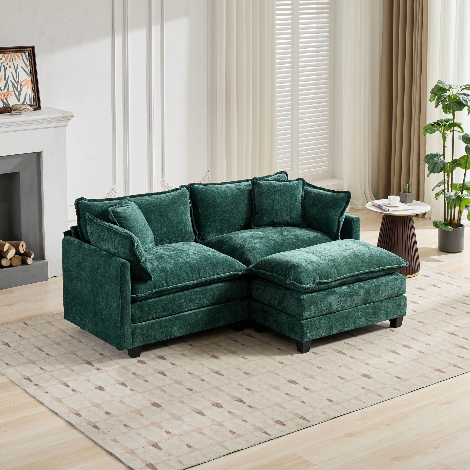 Cloud Sofa Ottoman only, Modern Sectional Couch, for Living Room Bedroom and Apartment, Comfy Double Layer Upholstered Seat Cushion, Breathable Chenille Fabric, Green - Grand Goldman Shop