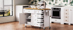 K&K 52'' Kitchen Island with Drop Leaf, Embossed Texture Kitchen Island on Wheels with Spice Rack, Towel Rack, 2 Doors and 5 Drawers, Kitchen Storage Cart with Adjustable Shelf for Kitchen, White - Grand Goldman Shop