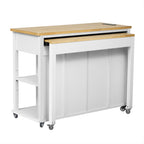 K&K 47 inch Kitchen Island with Extendable Dining Table, Rubber Wood Veneer Kitchen Table with Internal Storage Rack, Power Outlet, Kitchen island with Storage 2 Drawers 2 Cabinet,White - Grand Goldman Shop