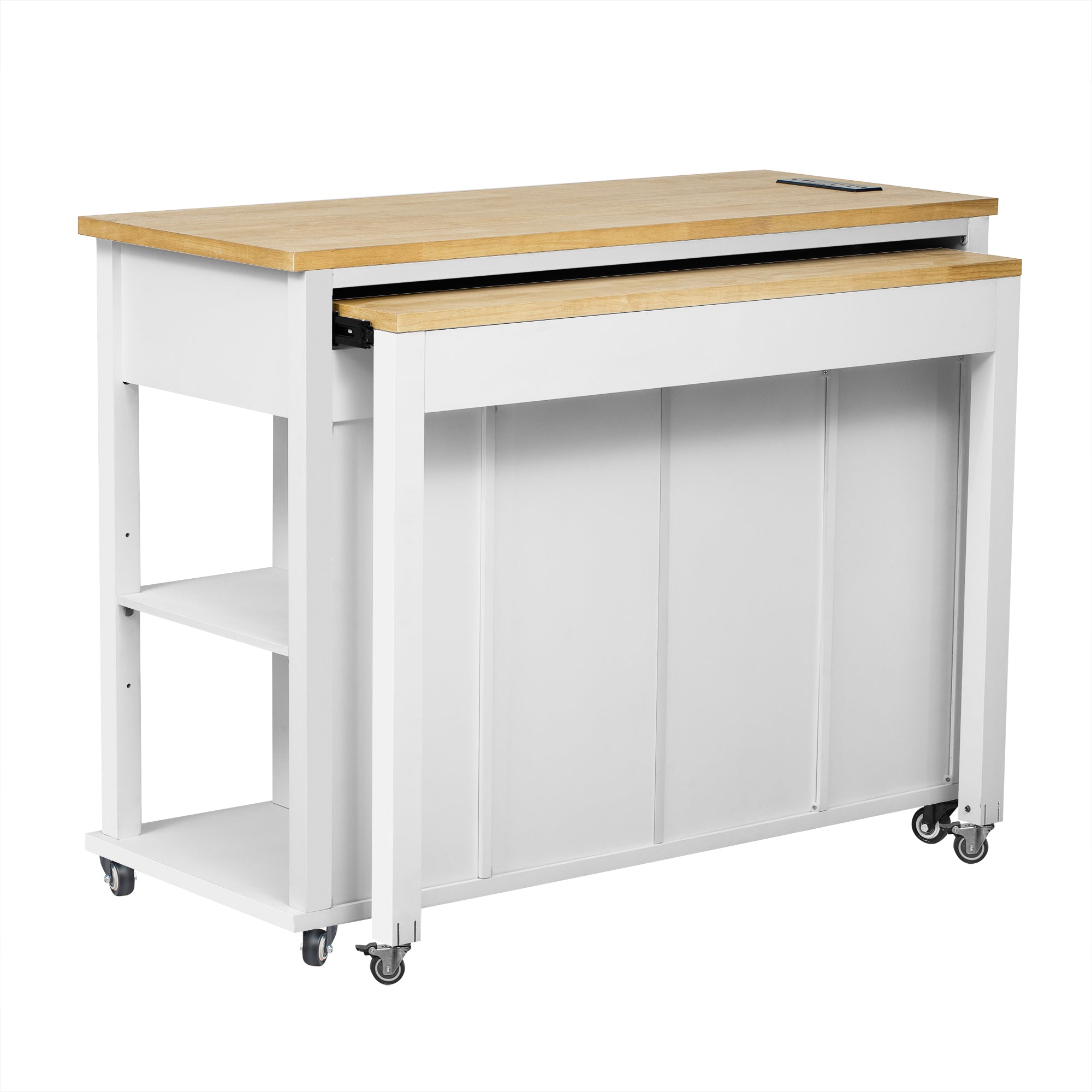 K&K 47 inch Kitchen Island with Extendable Dining Table, Rubber Wood Veneer Kitchen Table with Internal Storage Rack, Power Outlet, Kitchen island with Storage 2 Drawers 2 Cabinet,White - Grand Goldman Shop