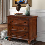 U_STYLE 27.6''Nightstand with Pine Wood veneer , Fashion Bedside Cabinet with 3 Drawers and pull-out tray, Minimalist Sofa Side Table with rubber legs and Metal handle for Bedroom Sofa Couch Office - Grand Goldman Shop