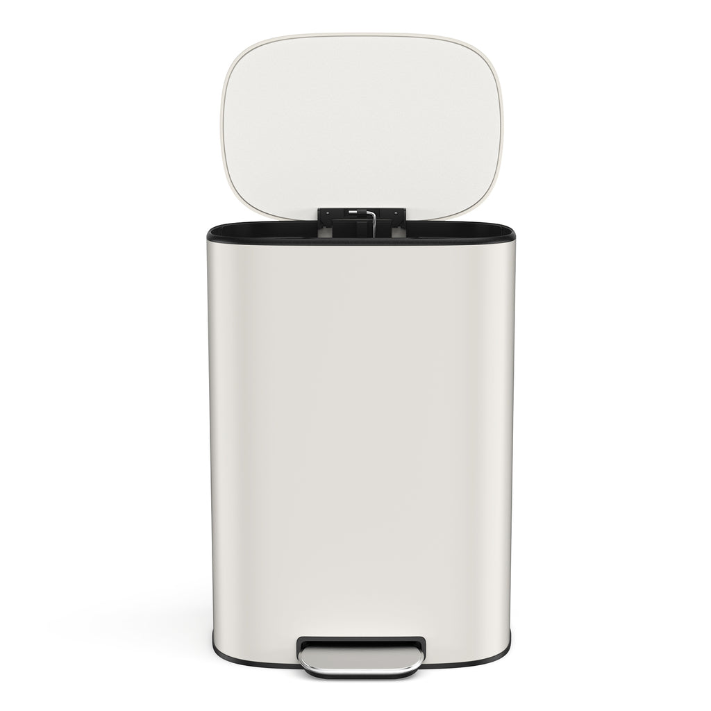 13 Gallon 50L Kitchen Foot Pedal Operated Soft Close Trash Can - Stainless Steel Ellipse Bustbin - White - Grand Goldman Shop