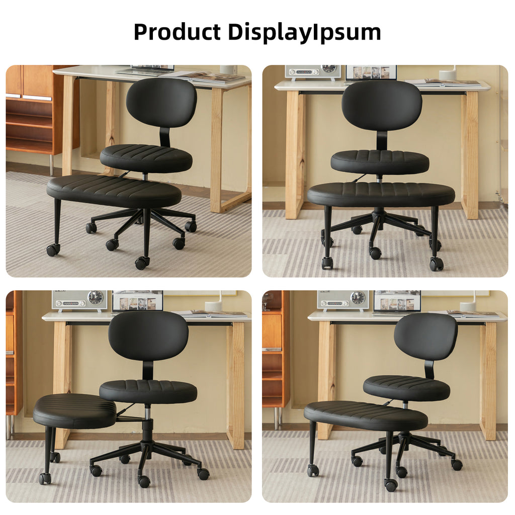Ergonomic Cross-Legged Office Chair for Adults with Back Support, Black Faux Fur Swivel Desk Chair with Rolling Base and Adju