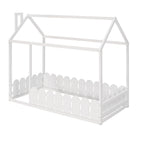 {Slats are not included}Twin Size Wood Bed House Bed Frame with Fence,for Kids,Teens, Girls,Boys {White}{OLD SKU:WF194274AAK} - Grand Goldman Shop
