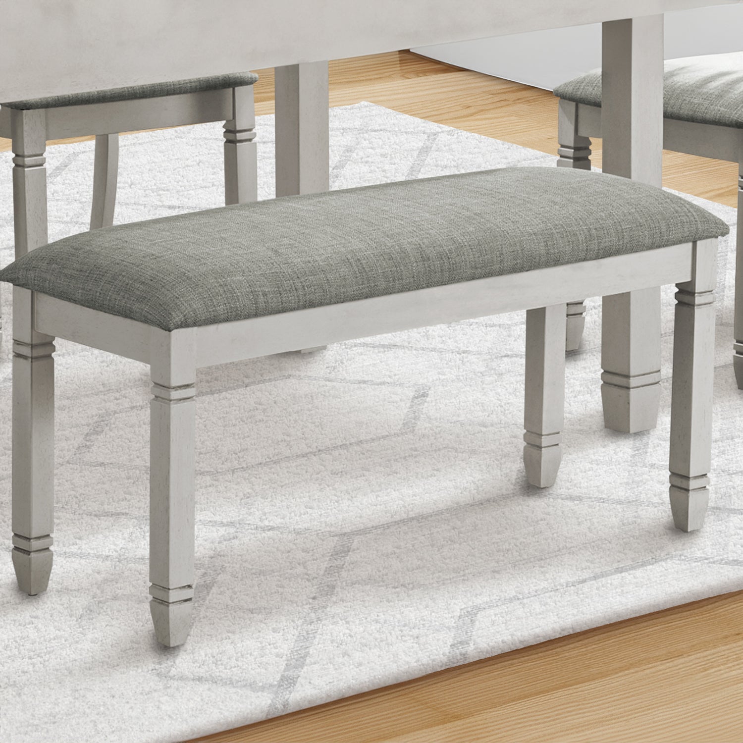 Transitional Style Grey Upholstered Bench with Solid Wood Legs, 41' Rectangular for Kitchen, Dining Room, Entryway, or Bedroom - Grand Goldman Shop