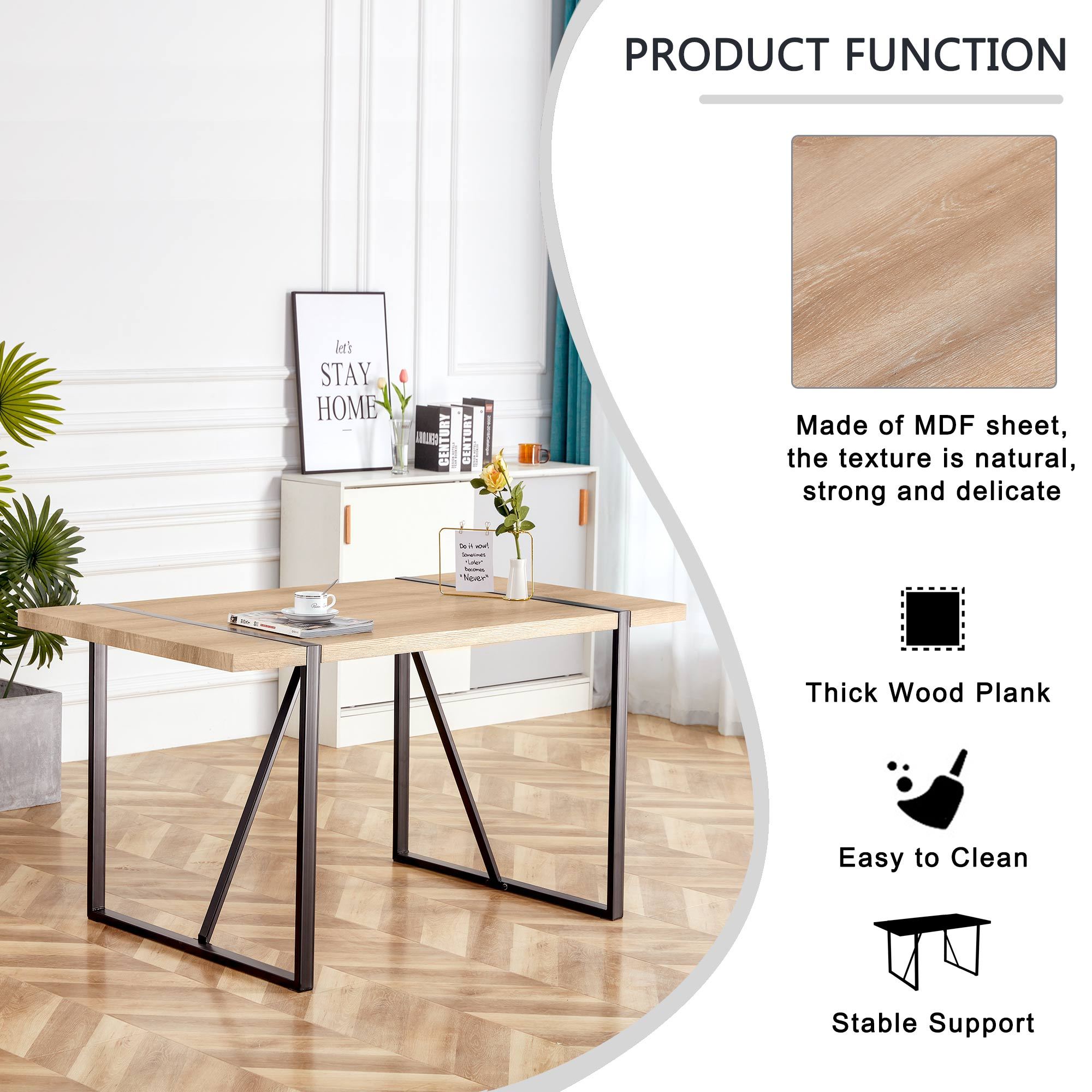 Rustic Industrial Rectangular Wood Dining Table For 4-6 Person, With 1.5' Thick Engineered Wood color Tabletop and Black Metal Legs,Desk For Kitchen Dining Living Room, 55.1' x 31.4'x 29.9'1529W115172 - Grand Goldman Shop
