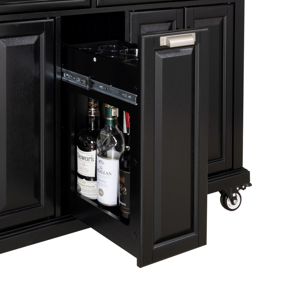 Kitchen Island with Rubber wood Countertop, Kitchen Cart on 5 Wheels with Storage Cabinet and 2 Top Drawers and A center double layered storage drawer for Dinning Room, Black - Grand Goldman Shop