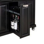 Kitchen Island with Rubber wood Countertop, Kitchen Cart on 5 Wheels with Storage Cabinet and 2 Top Drawers and A center double layered storage drawer for Dinning Room, Black - Grand Goldman Shop