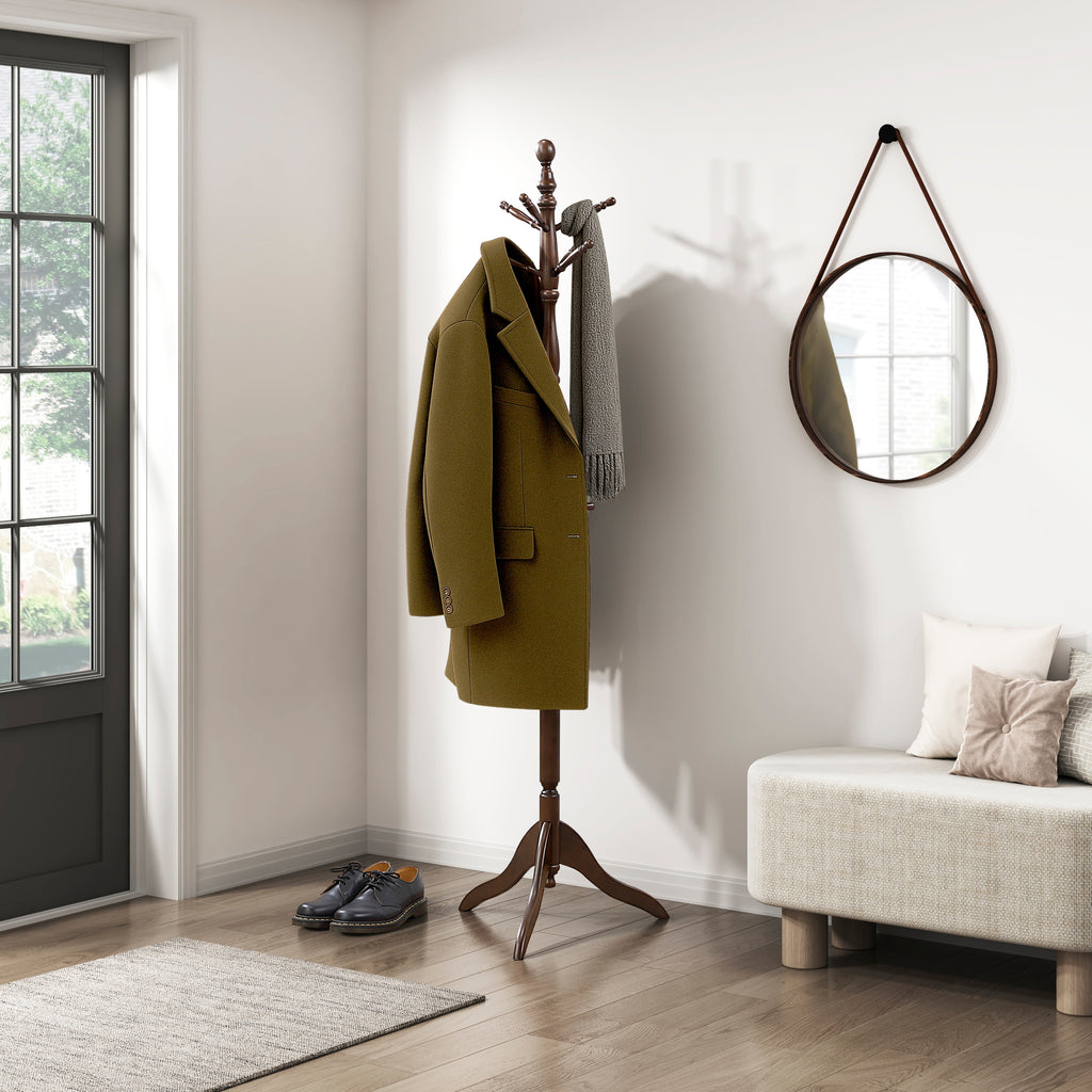Dark Brown Finish Classic Coat Rack Solid Wood, 10 Hooks Coat Hanger Stand Entryway Home Furniture 1pc - Grand Goldman Shop