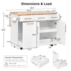 K&K 59.3' Kitchen Island with Storage 2 Pull Out Cabinet Organizers & Rubber Wood Drop Leaf, Rolling Kitchen Island with Trash Can Storage, Power Outlet, Spice & Towel Rack for Kitchen, Dining, White - Grand Goldman Shop