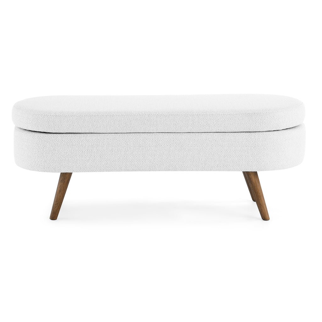Ottoman Oval Storage Bench,Rubber Wood Legs,White(43.5'x16'x16') - Grand Goldman Shop