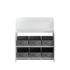 Kids Bookshelf with 6 Fabric Storage Bins, Multi-Functional Children's Bookcase and Toy Organizer, Front-Facing Display Shelf