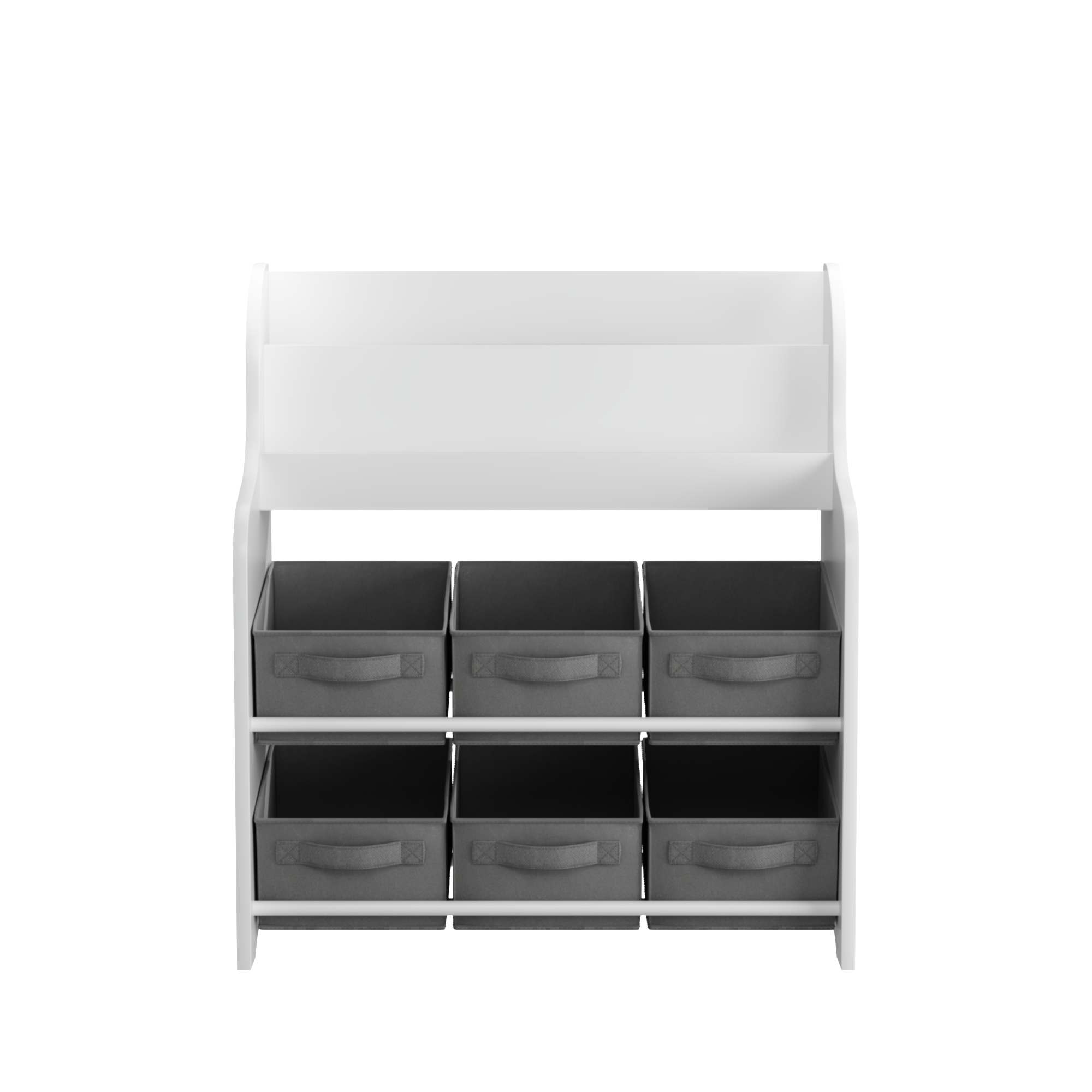 Kids Bookshelf with 6 Fabric Storage Bins, Multi-Functional Children's Bookcase and Toy Organizer, Front-Facing Display Shelf