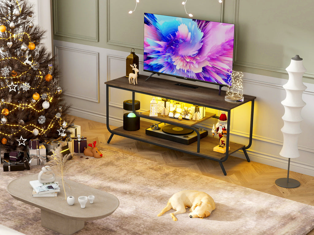 There are installation videos and scene videos. TV socket and LED light - TV stand TV up to 55 ', small unit modern TV console suitable for living room and bedroom, light grey - Grand Goldman Shop