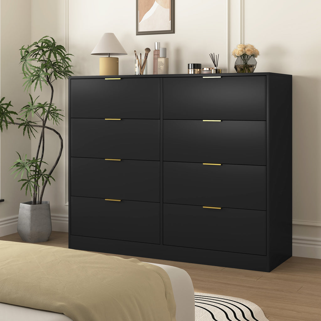 8 Drawers Dresser for Bedroom, Wood Bedroom Dresser Modern Drawer Chest, 8 Chest of Drawer, Tall Dresser for Closet, Dressers Organizer for Living Room, Closet, Hallway Black - Grand Goldman Shop