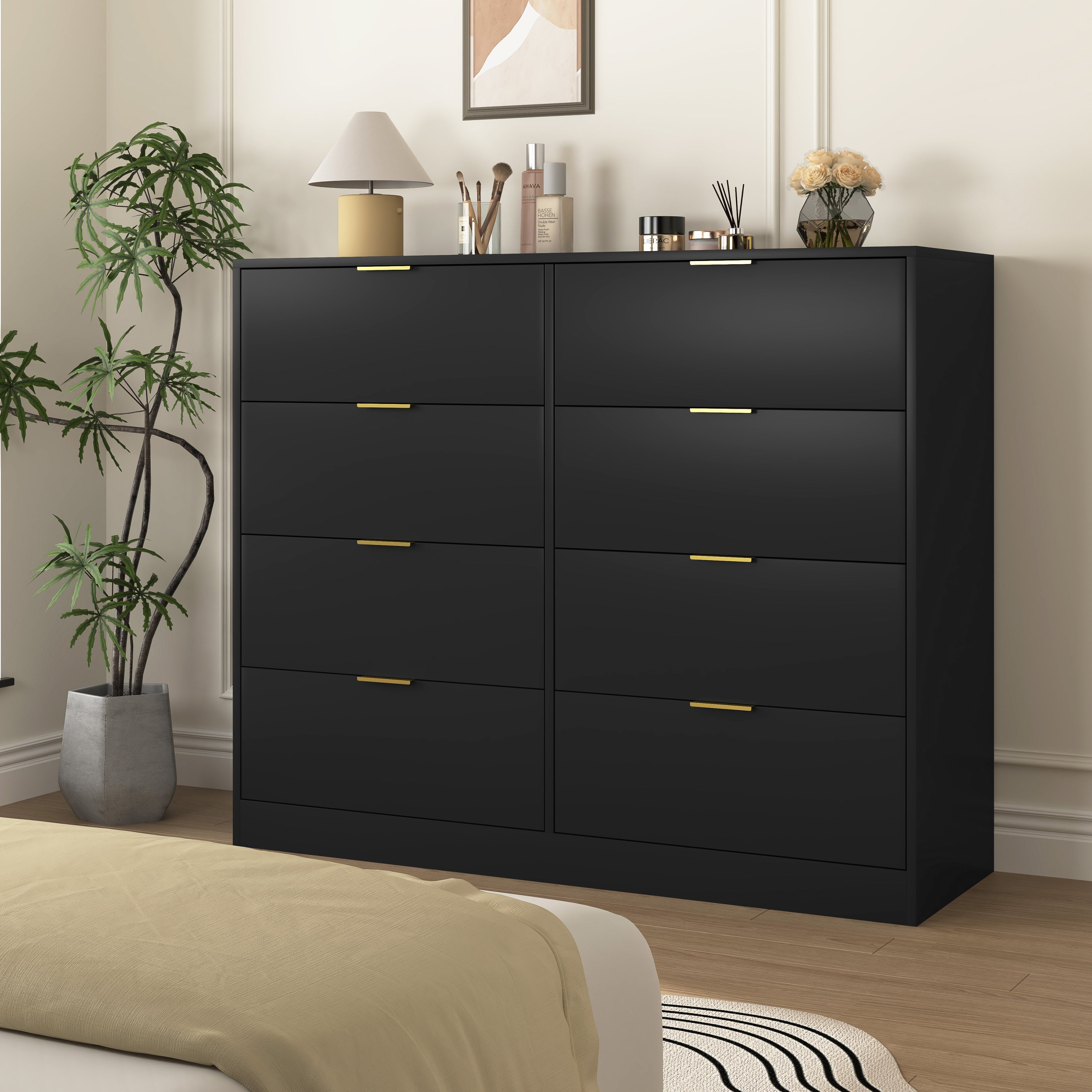 8 Drawers Dresser for Bedroom, Wood Bedroom Dresser Modern Drawer Chest, 8 Chest of Drawer, Tall Dresser for Closet, Dressers Organizer for Living Room, Closet, Hallway Black - Grand Goldman Shop