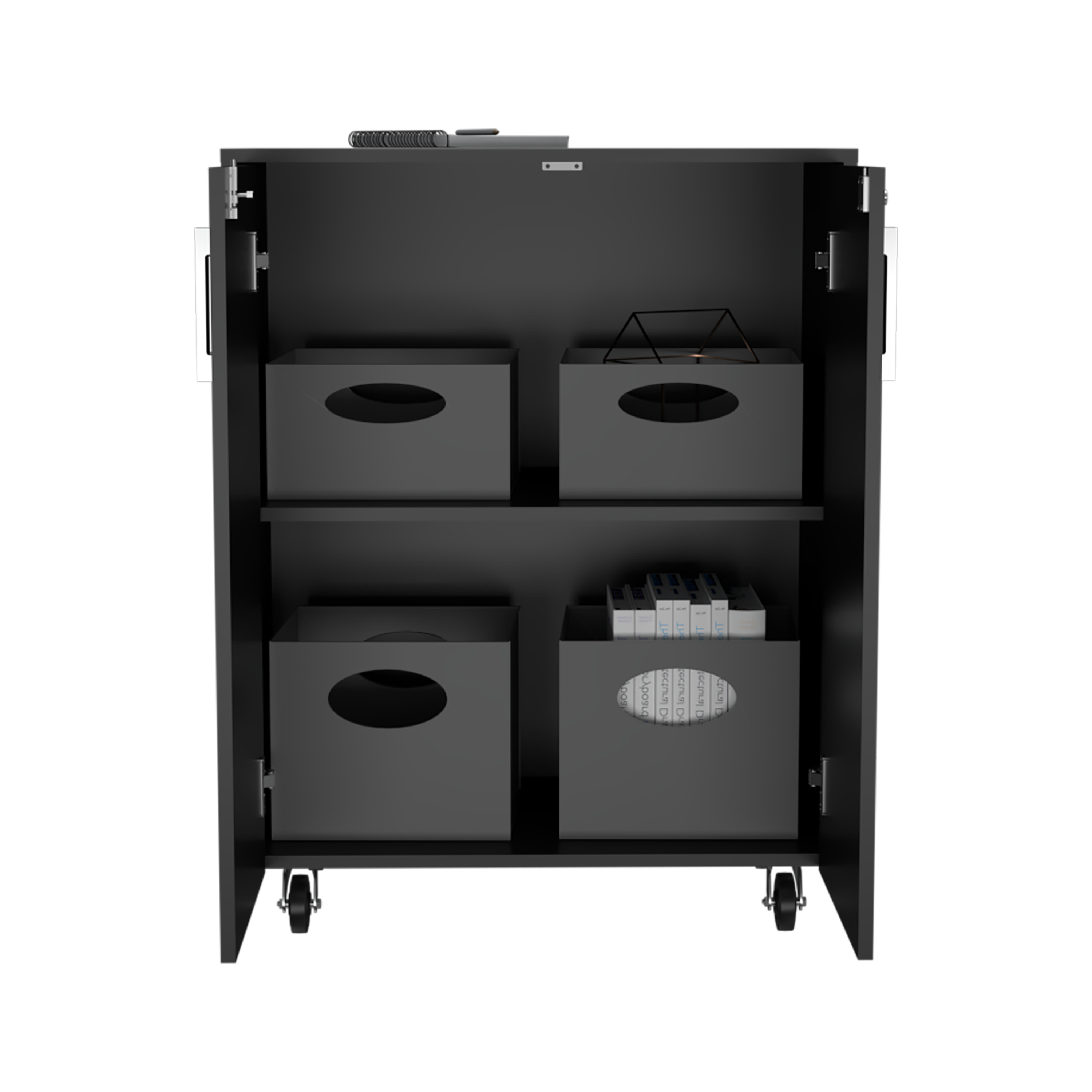 Storage Cabinet Lions, Double Door and Casters, Black Wengue Finish | Premium Home Decor - Grand Goldman