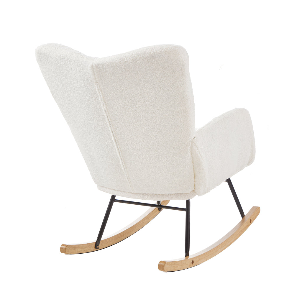 Glider Chair for Living Room Tufted Upholstered Teddy Fabric Rocking Chair with Metal Frame Accent Chair Ivory White - Grand Goldman Shop
