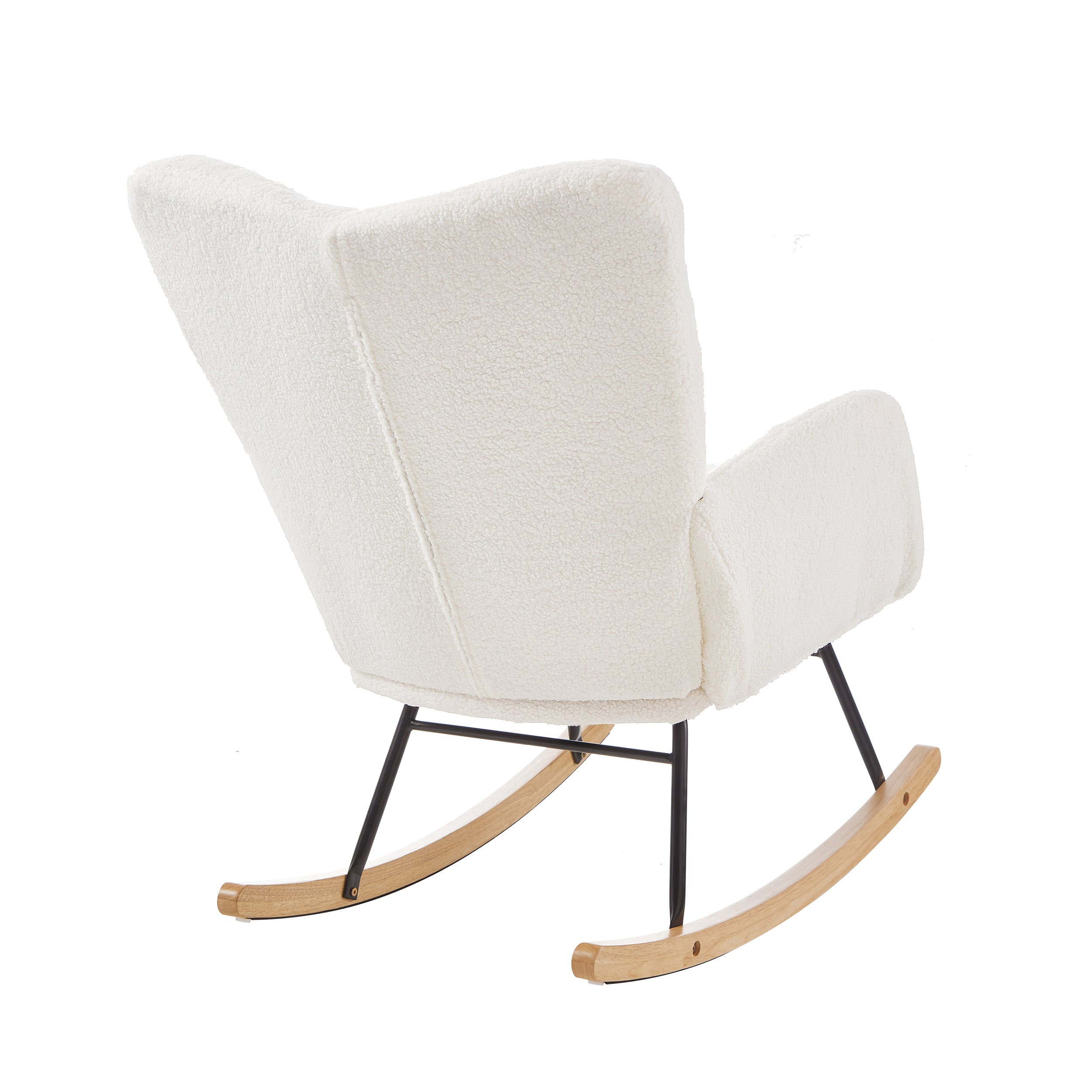 Glider Chair for Living Room Tufted Upholstered Teddy Fabric Rocking Chair with Metal Frame Accent Chair Ivory White - Grand Goldman Shop