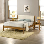 Vichy 3-Piece Rubberwood Corduroy Bedroom Set, Platform Bed with Two Nightstands, Queen - Grand Goldman Shop