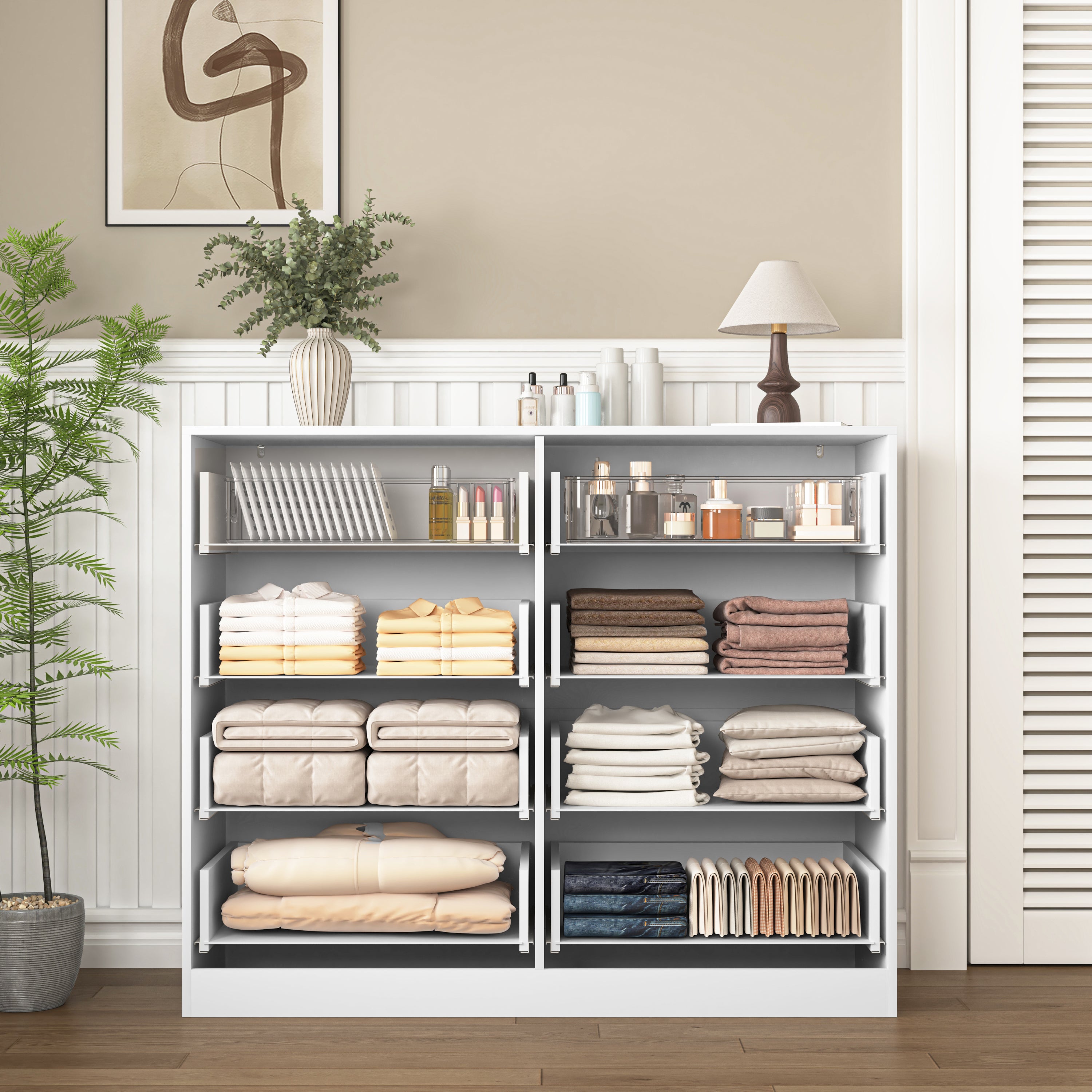 Modern 8 Drawers Dresser Chests for Bedroom,47.2' Wide Wood Chest of Drawers with Gold Metal Handle,Drawer Organizer for Bedroom,Living Room,Hallway and Entryway,White - Grand Goldman Shop