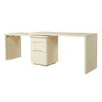 90' Modern L Shaped Desk in Natural Wood with 3 Drawers,360° Wood Rotating Desk,Executive Office Desk,Corner Desk,Office Stud