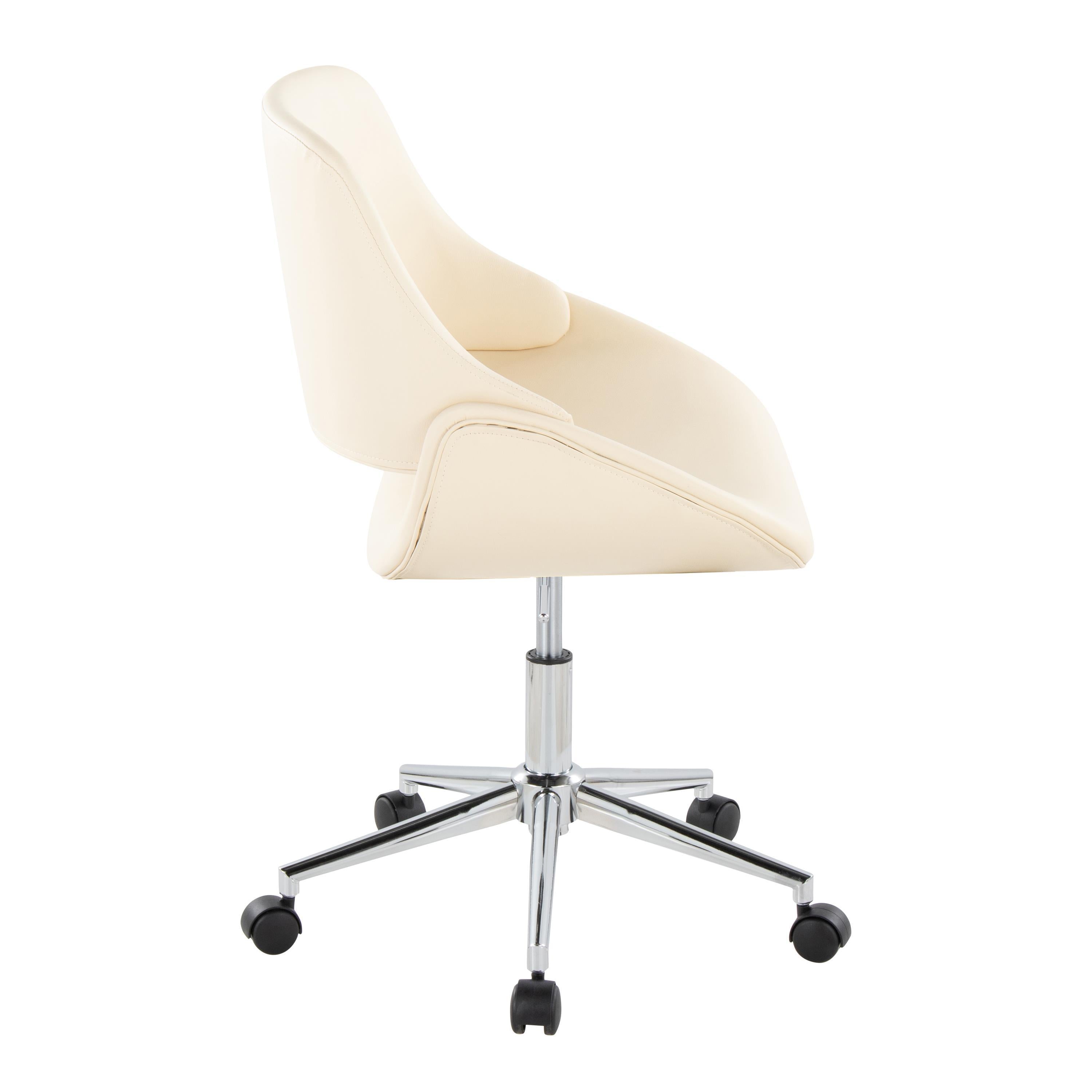 Contemporary Office Chair in Chrome Metal and Cream Faux Leather | Premium Home Decor - Grand Goldman