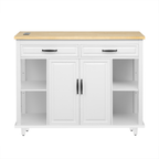 K&K 47 inch Kitchen Island with Extendable Dining Table, Rubber Wood Veneer Kitchen Table with Internal Storage Rack, Power Outlet, Kitchen island with Storage 2 Drawers 2 Cabinet,White - Grand Goldman Shop