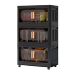 Black, 20' Side Wide Folding Storage Cabinet ,3 Tiers,19.69'×11.81'×31.10',Collapsible Storage Bins with Magnetic Door, Plastic Storage Cabinet with Wheels - Grand Goldman Shop