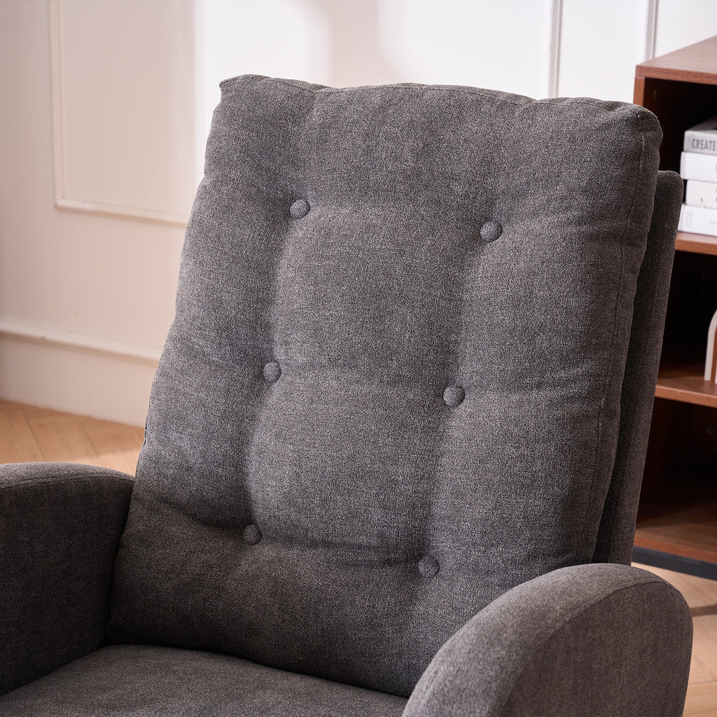 LY-5104 Gray Accent Rocking Chair with Footrest High Back Rubber Wood Rocking Legs - Grand Goldman Shop