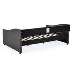 Mid-Century Style Upholstered Daybed with Drawers, Dark Grey Linen Fabric, Button Tufted Back, Copper Nail Trimmed Waved Arms, 80.5''x55.5''x27.5'' - Grand Goldman Shop