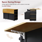 48 inch Kitchen Island with Drop Leaf,Power Outlet,Internal Storage Rack,Rolling Kitchen Storage Cart on 5 Wheels with 5 Open Side Racks,for Kitchen,Black (Old SKU N707P257057B)(Not Include Stools) - Grand Goldman Shop