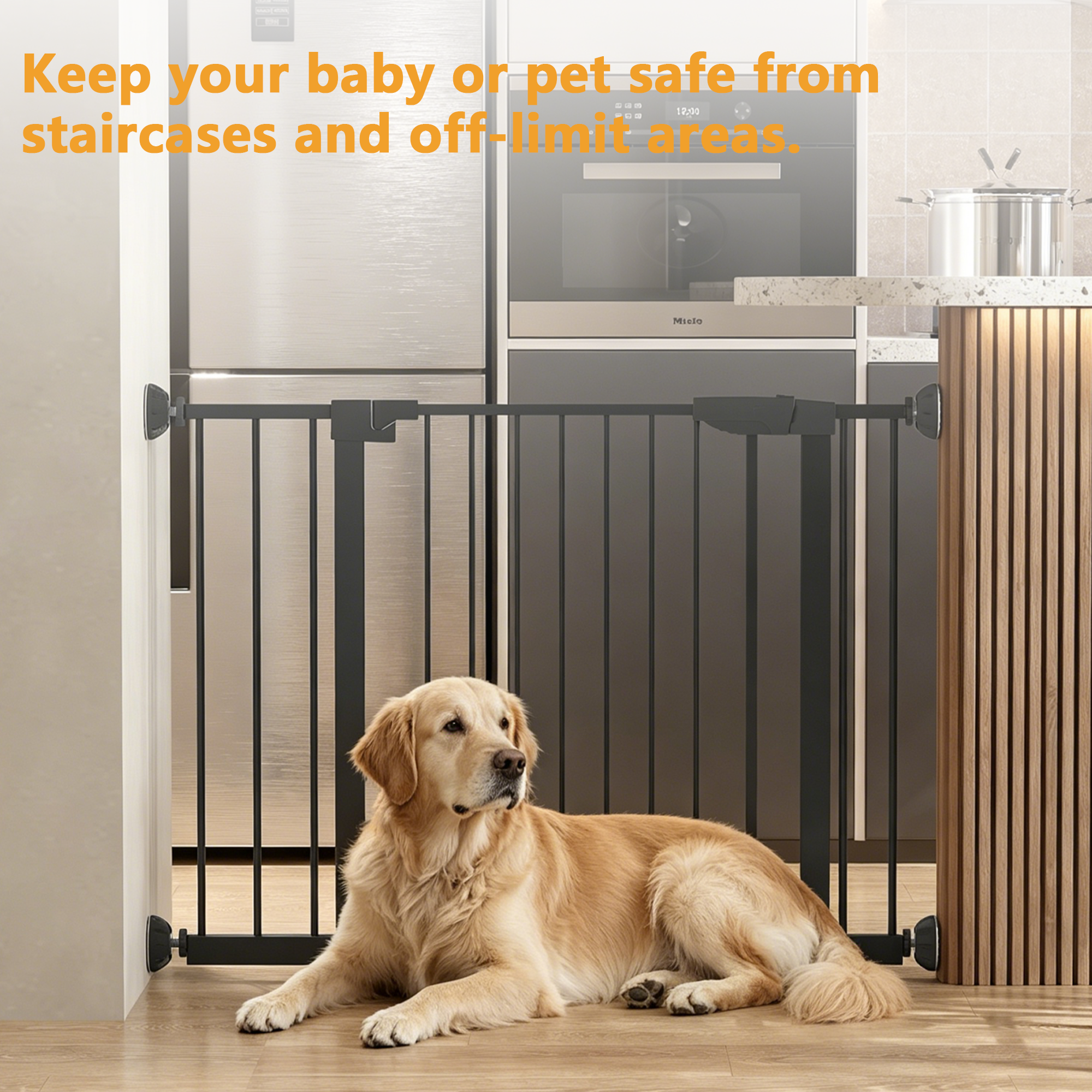 29.5-45.3' Wide Baby Gate with wall protector for Stairs, Dog Gate Indoor for Doorways, No Drilling Pressure Mounted Pet Gate