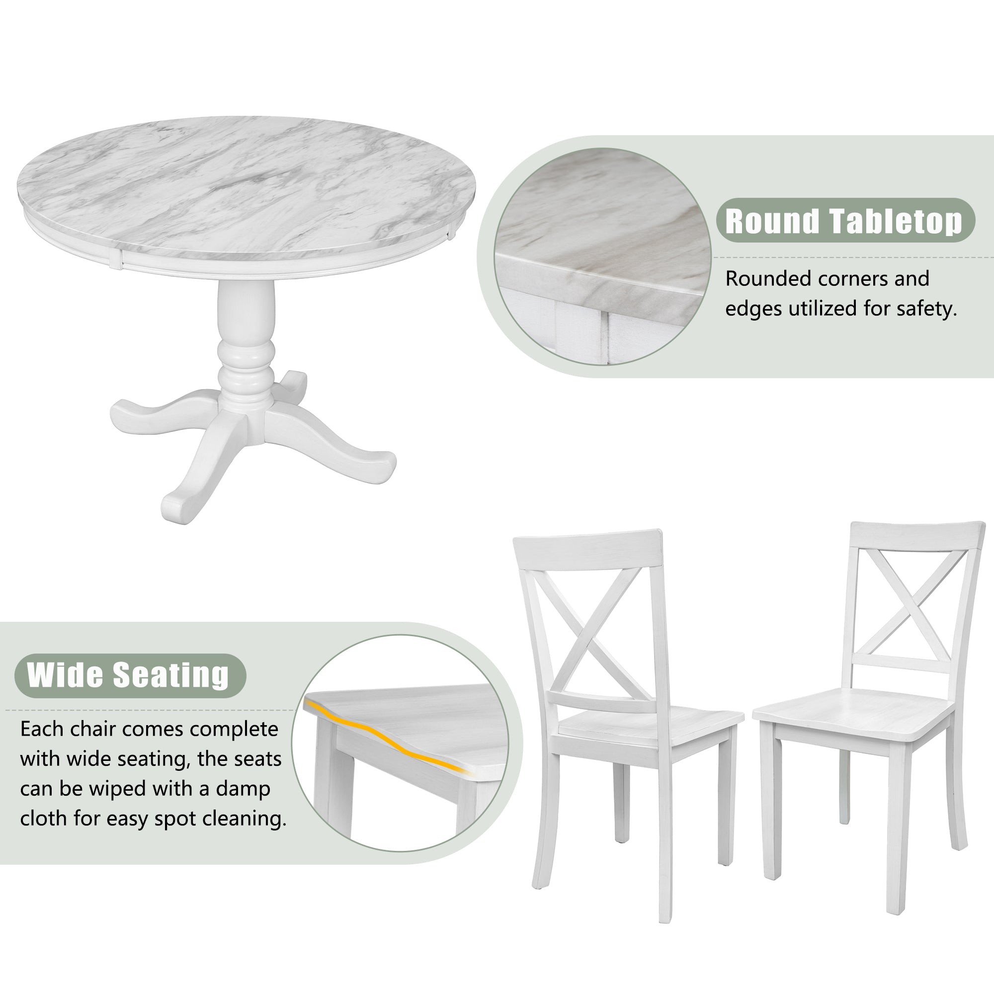Orisfur. 5 Pieces Dining Table and Chairs Set for 4 Persons, Kitchen Room Solid Wood Table with 4 Chairs - Grand Goldman Shop