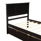 Espresso Platform Storage Bed with 2 Wheel-Base Drawers, Twin Size Frame, Pine Wood and MDF Construction - Grand Goldman Shop