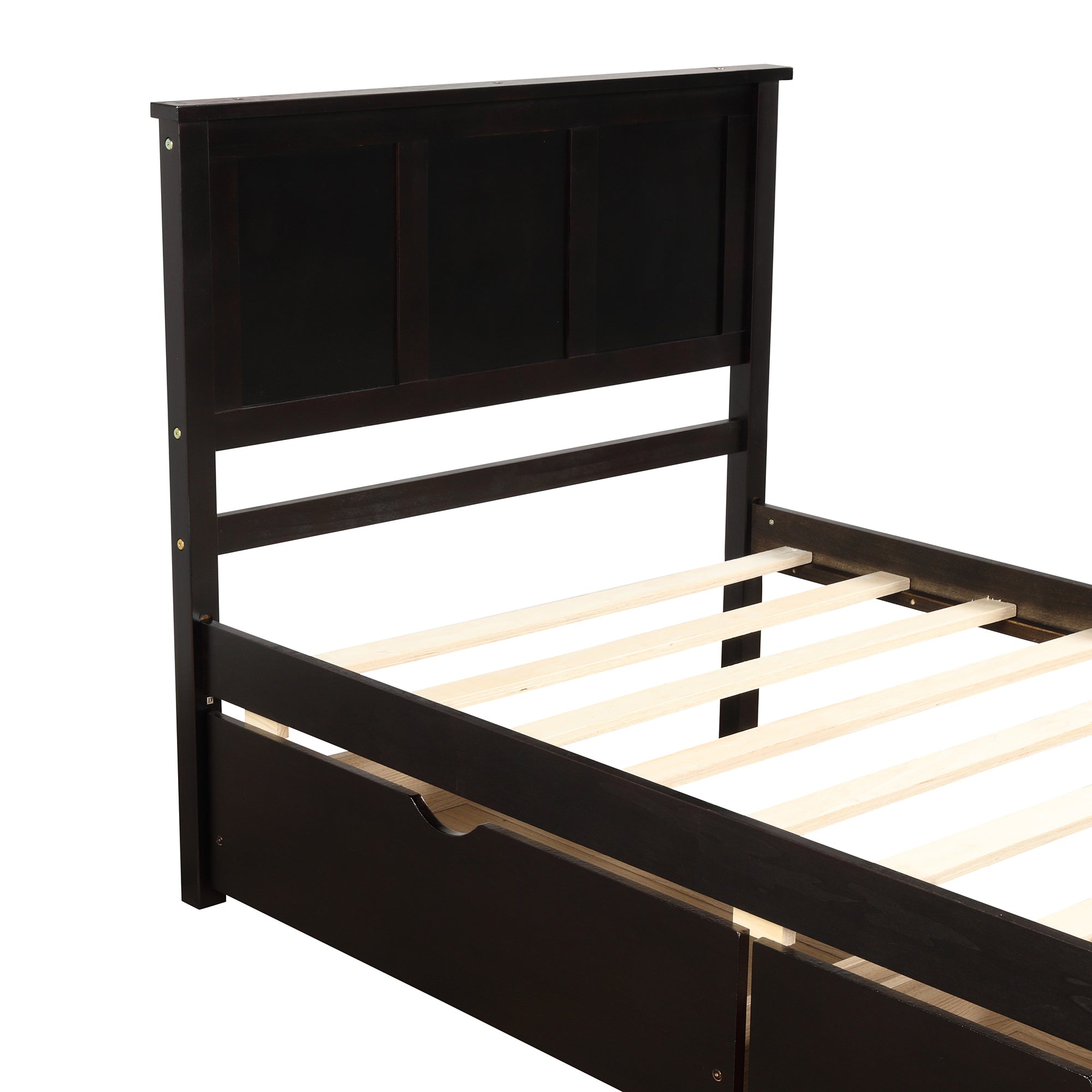 Espresso Platform Storage Bed with 2 Wheel-Base Drawers, Twin Size Frame, Pine Wood and MDF Construction - Grand Goldman Shop